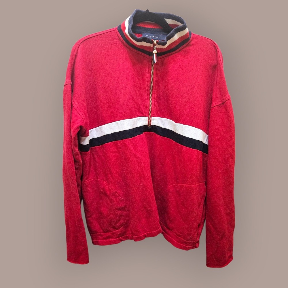 Tommy Hilfiger Red 1/2 Zip Pullover Sweatshirt Women's Size M‎